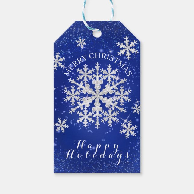 Etiqueta Para Presente Neve Flakes Azul Branco (Frente)