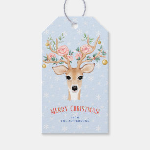 Etiqueta Para Presente Neve floral da aguarela do Antler do azevinho dos