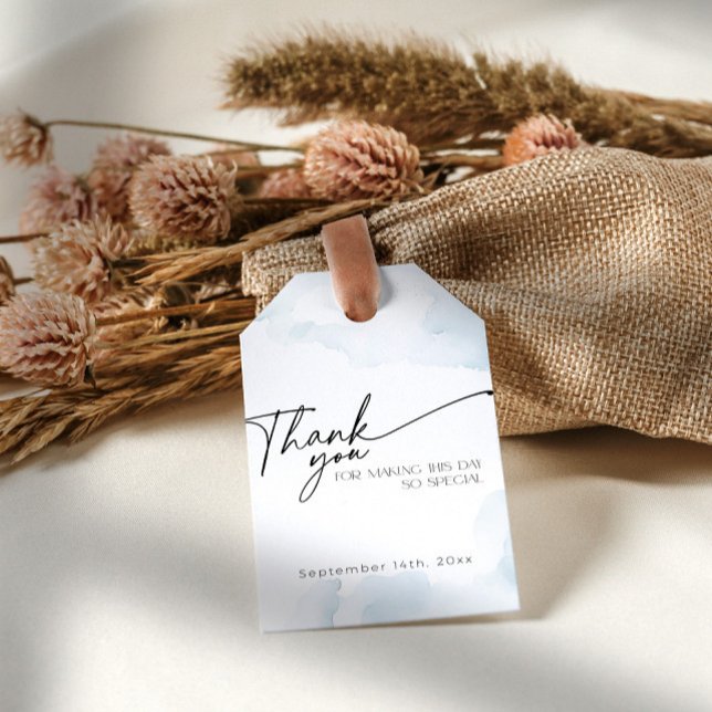 Etiqueta Para Presente Nine Blue Chá de panela Obrigado (Thank you tag with blue clouds for a shes on cloud nine themed bridal shower)