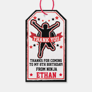 Etiqueta Para Presente Ninja Warrior Boys Black and Red Obrigado