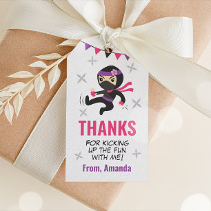 Etiqueta Para Presente Ninja Warrior Favor Marca Menina Rosa e Roxo