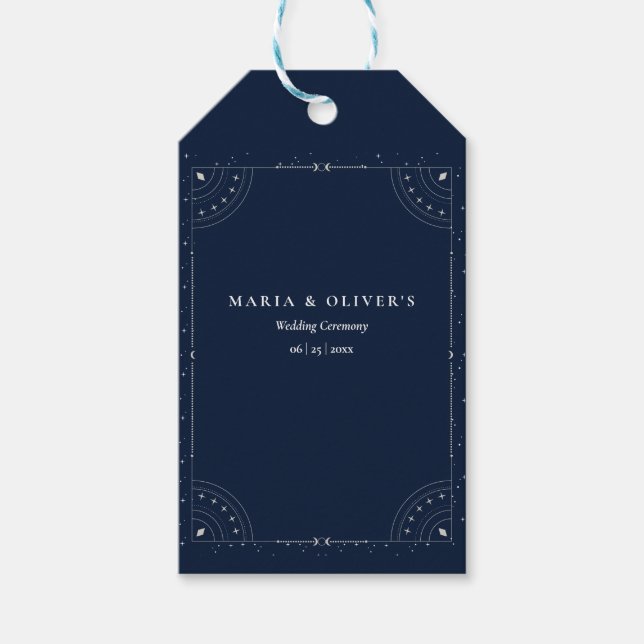 Etiqueta Para Presente Noite Estrelada Casamento Celestial Azul Marinho E (Frente)