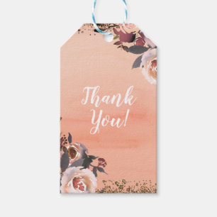 Etiqueta Para Presente Noiva de Glitter Rosa e Dourado Floral Chá de Pane