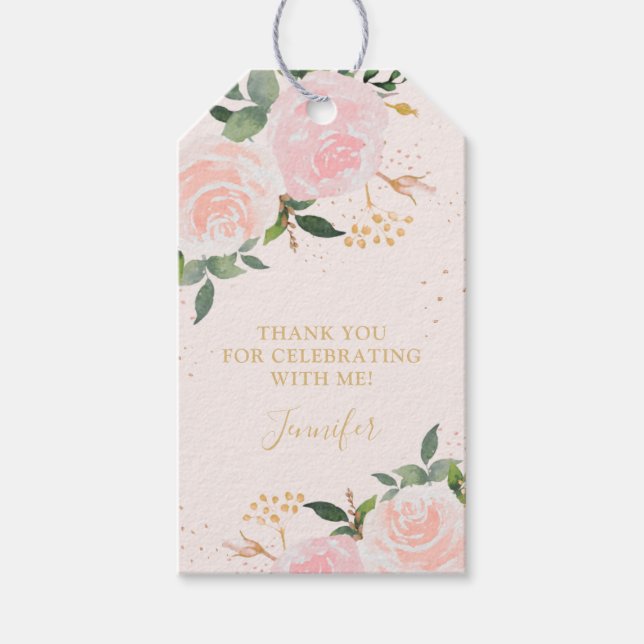 Etiqueta Para Presente Noivado Floral Rosa Dourado (Frente)