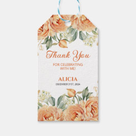 Etiqueta Para Presente Noivado Floral Russo de Peonia Laranja Dourada