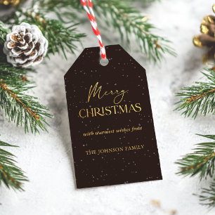 Etiqueta Para Presente Nome da família de Natal Dourado e negro moderno