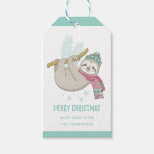 Etiqueta Para Presente Nome da Família Preguiça de Natal de Inverno Alegr