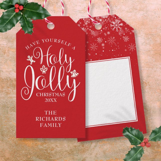 Etiqueta Para Presente Nome da família Santo Jolly Natal (Family Name Holy Jolly Christmas Gift Tags)