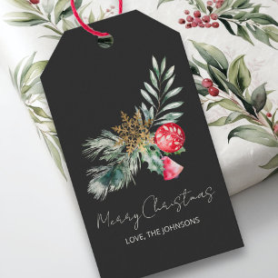 Etiqueta Para Presente Nome da Folhagem de Aquarela Moderna Feliz Natal