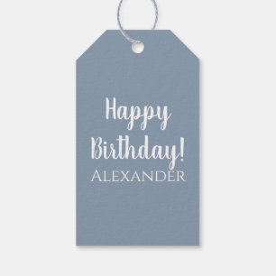 Etiqueta Para Presente Nome de Aniversário Simples de Script Azul Moderno