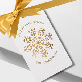 Etiqueta Para Presente Nome do Floco de Neve Dourado de Natal Elegante