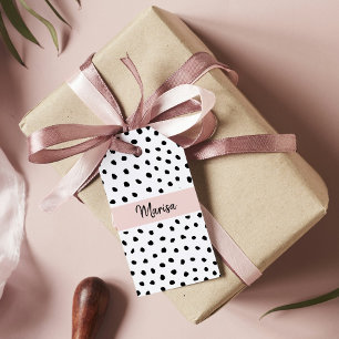 Etiqueta Para Presente Nome do Monograma Moderno  Pastel Pink & Black Pon