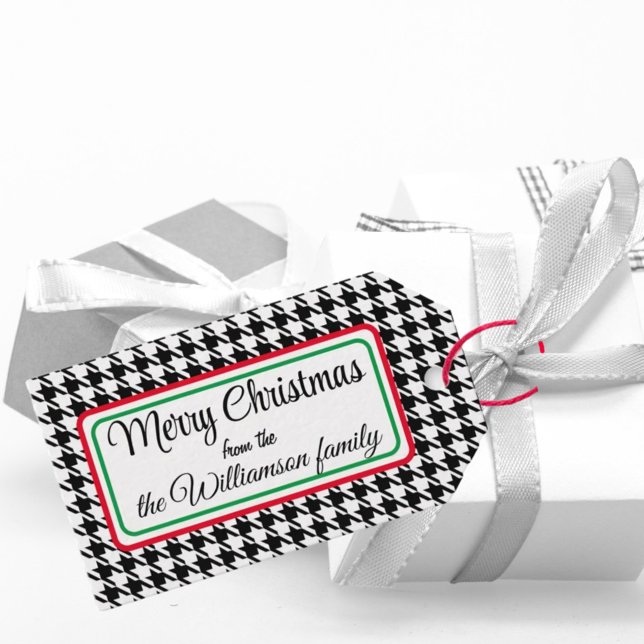 Etiqueta Para Presente Nome em Black & White Houndstooth 10 (Criador carregado)