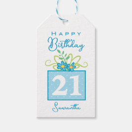 Etiqueta Para Presente Nome personalizado Blue Floral Birthday presente