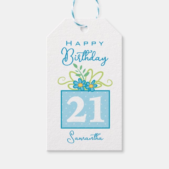 Etiqueta Para Presente Nome personalizado Blue Floral Birthday presente (Frente)