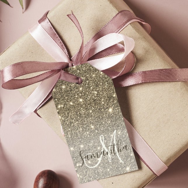 Etiqueta Para Presente Nome Personalizado do Glitter Glitter Dourado Mode (Criador carregado)