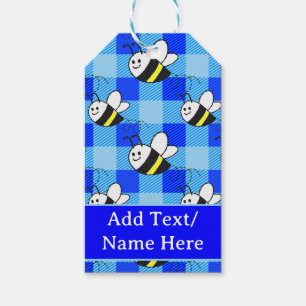 Etiqueta Para Presente Nome Personalizado do Padrão de Xadrez Azul de Abe
