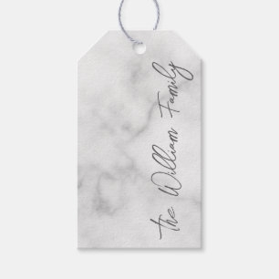 Etiqueta Para Presente Nome Personalizado do Script Moderno do Marble Bra