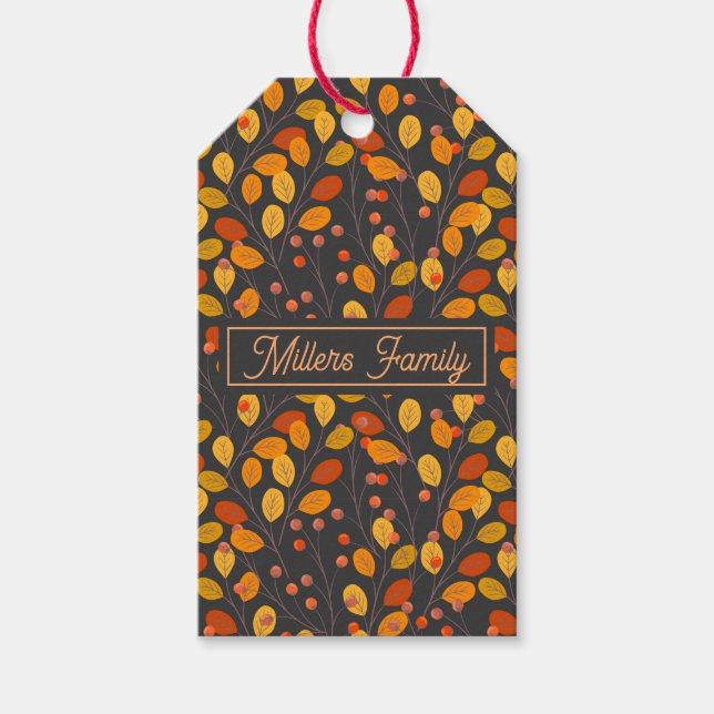 Etiqueta Para Presente Nome Personalizado Folhas de Outono (Frente)