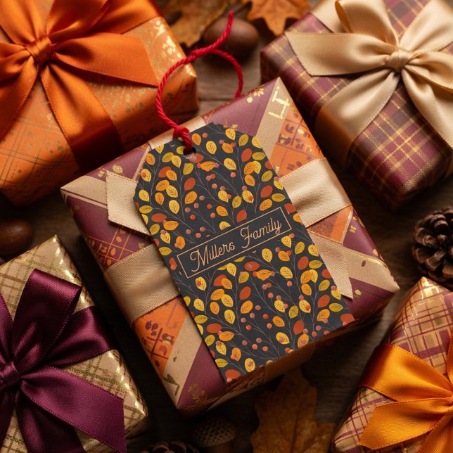 Etiqueta Para Presente Nome Personalizado Folhas de Outono (Criador carregado)