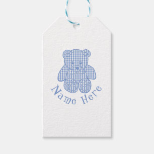 Etiqueta Para Presente Nome Personalizado Pale Blue Pastel Gingham Teddy