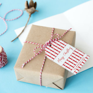 Etiqueta Para Presente Nome personalizado   Tiras Vermelhas e Rosa   Feli