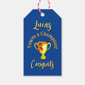 Etiqueta Para Presente Nome Personalizado "Você é um Campeão!" Troféu de