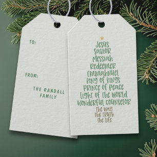 Etiqueta Para Presente Nomes de Jesus em Tipografia de Árvore de Natal Cr