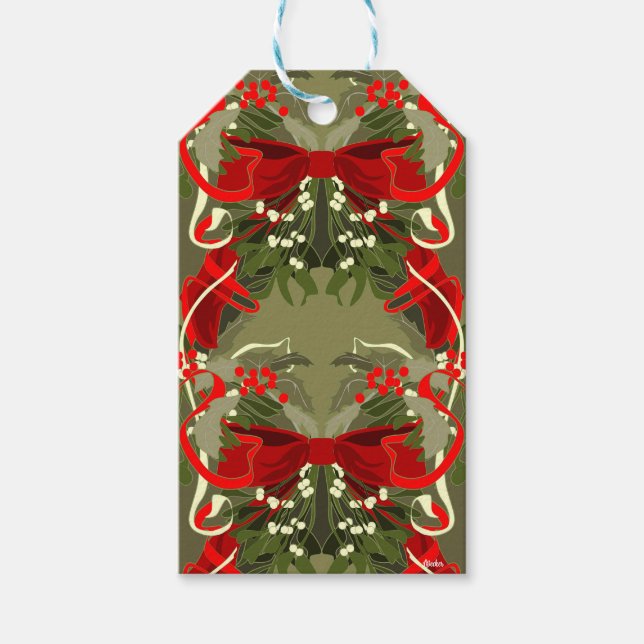 Etiqueta Para Presente Nostalgic Mistletoe Holly Christmas (Frente)