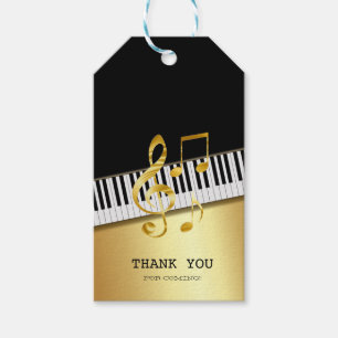 Etiqueta Para Presente Notas de Música Dourada Negra Moderna Elegante,Cha