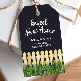 Etiqueta Para Presente Nova casa doce com cerca de piquete e jardim