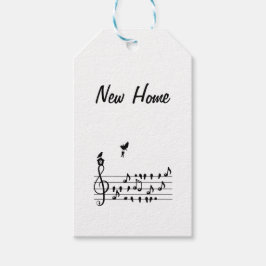 Etiqueta Para Presente Nova casa, música, carregando de pássaros, chave d