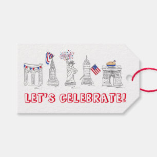 Etiqueta Para Presente Nova Iorque NYC Quarto 4 de julho Landmarks USA