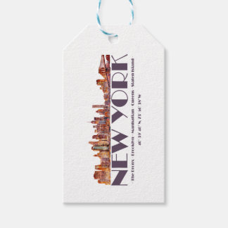 Etiqueta Para Presente Nova Iorque Skyline. Boroughs e coordenadas