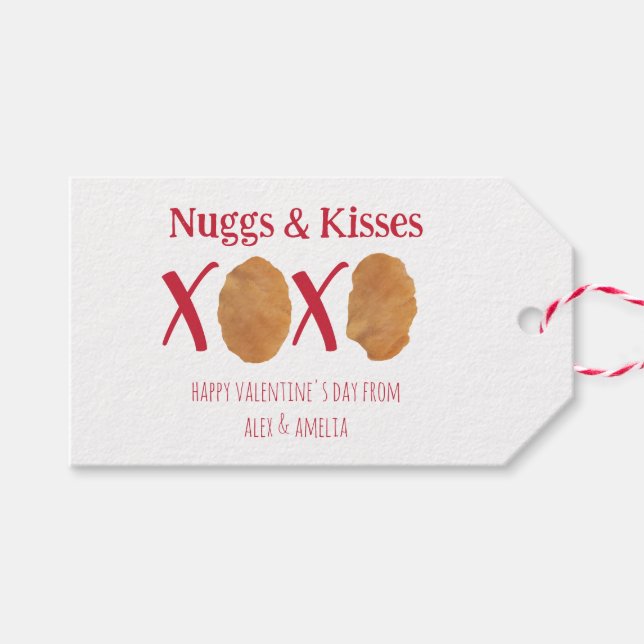 Etiqueta Para Presente Nuggs & Kisses Chicken Nugget Punny Namorados (Frente (horizontal))