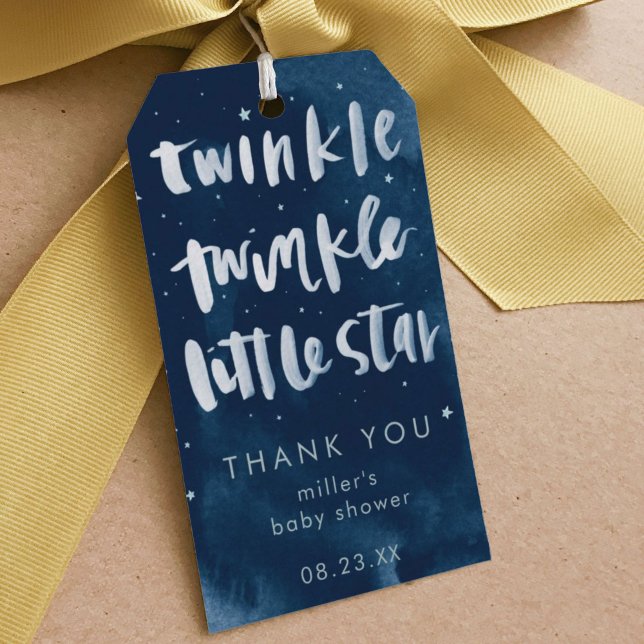 Etiqueta Para Presente Nursery Rhyme Chá de fraldas (Twinkle twinkle little star night sky watercolor nursery rhyme baby shower thank you favor gift tag.)