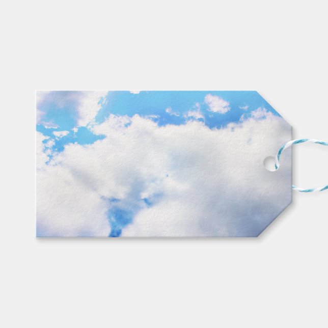 Etiqueta Para Presente Nuvens Brancas Puffy e Céu Azul (Frente (horizontal))