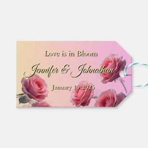 Etiqueta Para Presente O amor está em flor Rosas Cor-de-rosa Fundo Bege