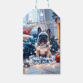 Etiqueta Para Presente O Buldogue Francês e as Luzes Leiteiras de Natal