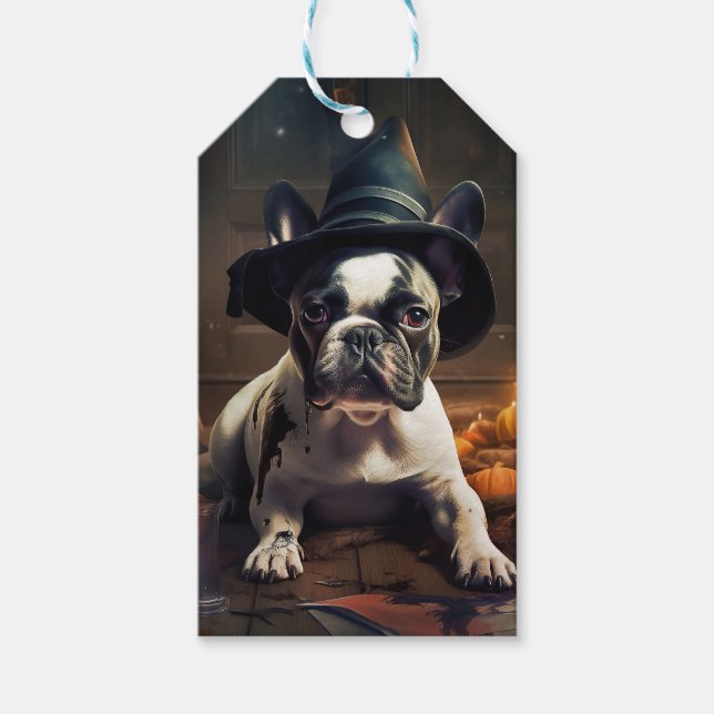 Etiqueta Para Presente O Bulldog Francês Pumpkins Halloween Assustado (Frente)