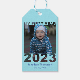 Etiqueta Para Presente O Meu Primeiro Ano 2023 - Azul Foto do Bebê Modern