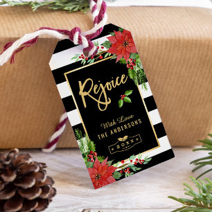 Etiqueta Para Presente O ouro exulta floral botânico do Natal do roteiro