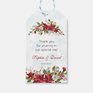 Etiqueta Para Presente O Quadro de Poinsettia de Natal bebe e é Feliz