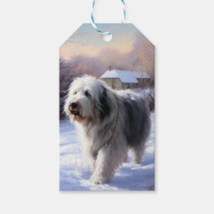 Etiqueta Para Presente O velho pastor de inglês deixa nevar o Natal