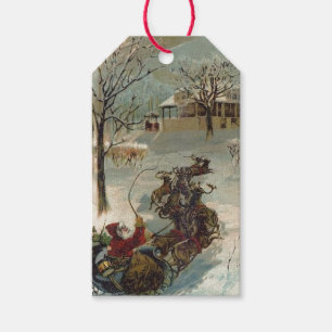 Etiqueta Para Presente O vintage Papai Noel está vindo à cidade