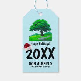 Etiqueta Para Presente Oak Tree Logo | Santa Hat Happy Holidays Business