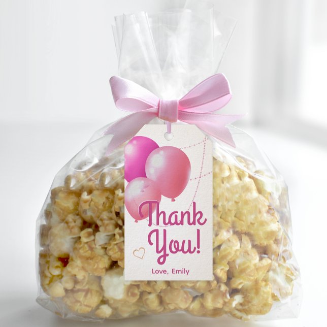 Etiqueta Para Presente Obrigada pelo Aniversário Rosa de Menina (Easily personalize these cute pink "Let's Party" favor tags with just a few clicks.)