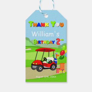Etiqueta Para Presente Obrigado 2º Aniversário Carrinho de Golfe Vermelho