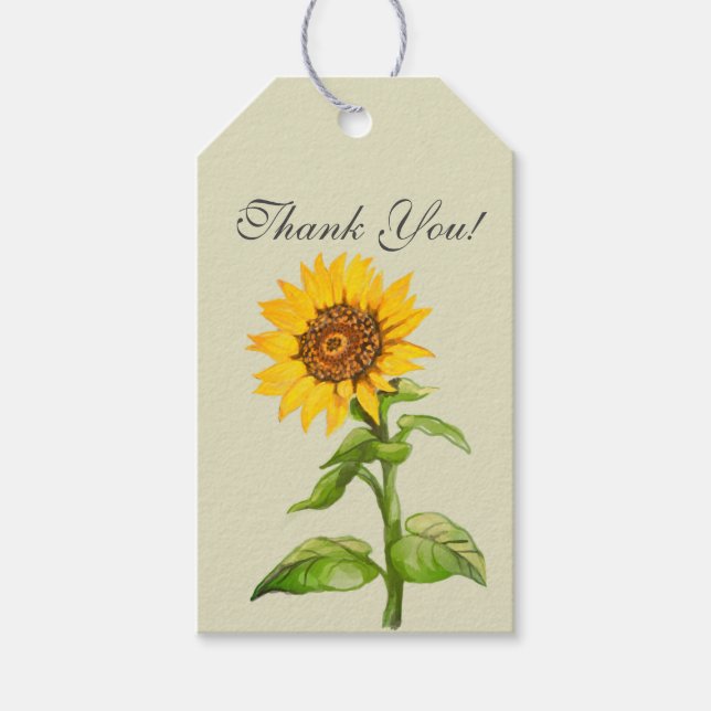 Etiqueta Para Presente Obrigado amarelo de girassóis (Frente)