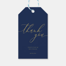 Etiqueta Para Presente Obrigado Assinatura Caligrafia Dourado Azul Marinh